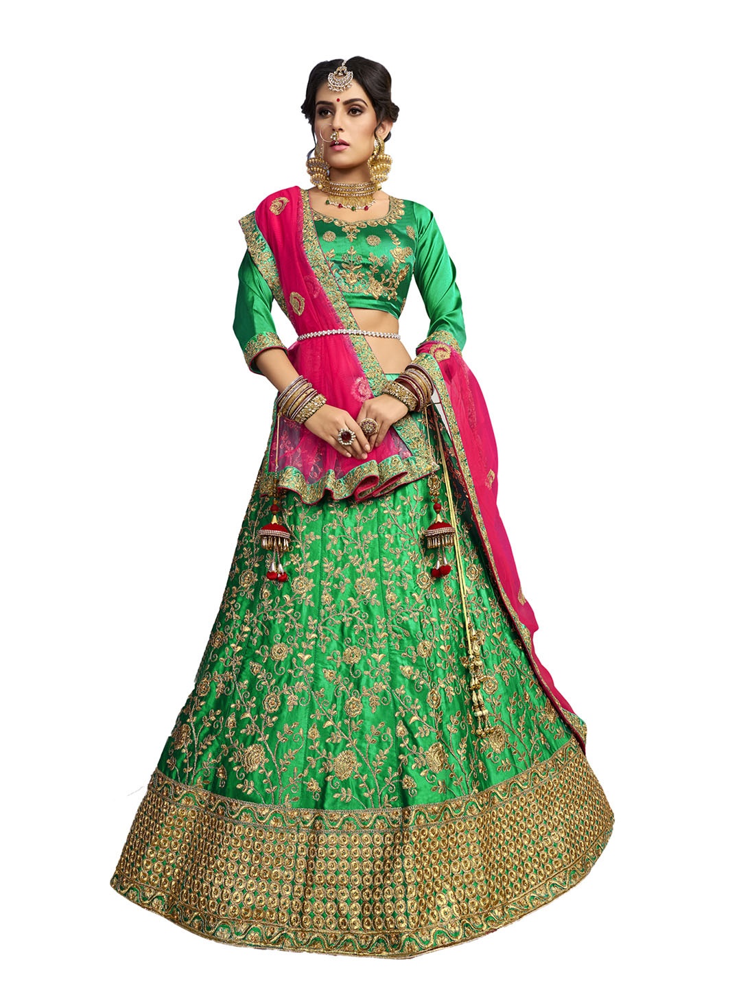 MANVAA Green & Pink Embroidered Thread Work Semi-Stitched Lehenga & Unstitched Blouse With Dupatta
MANVAA Green & Pink Embroidered Thread Work Semi-Stitched Lehenga & Unstitched Blouse With Dupatta