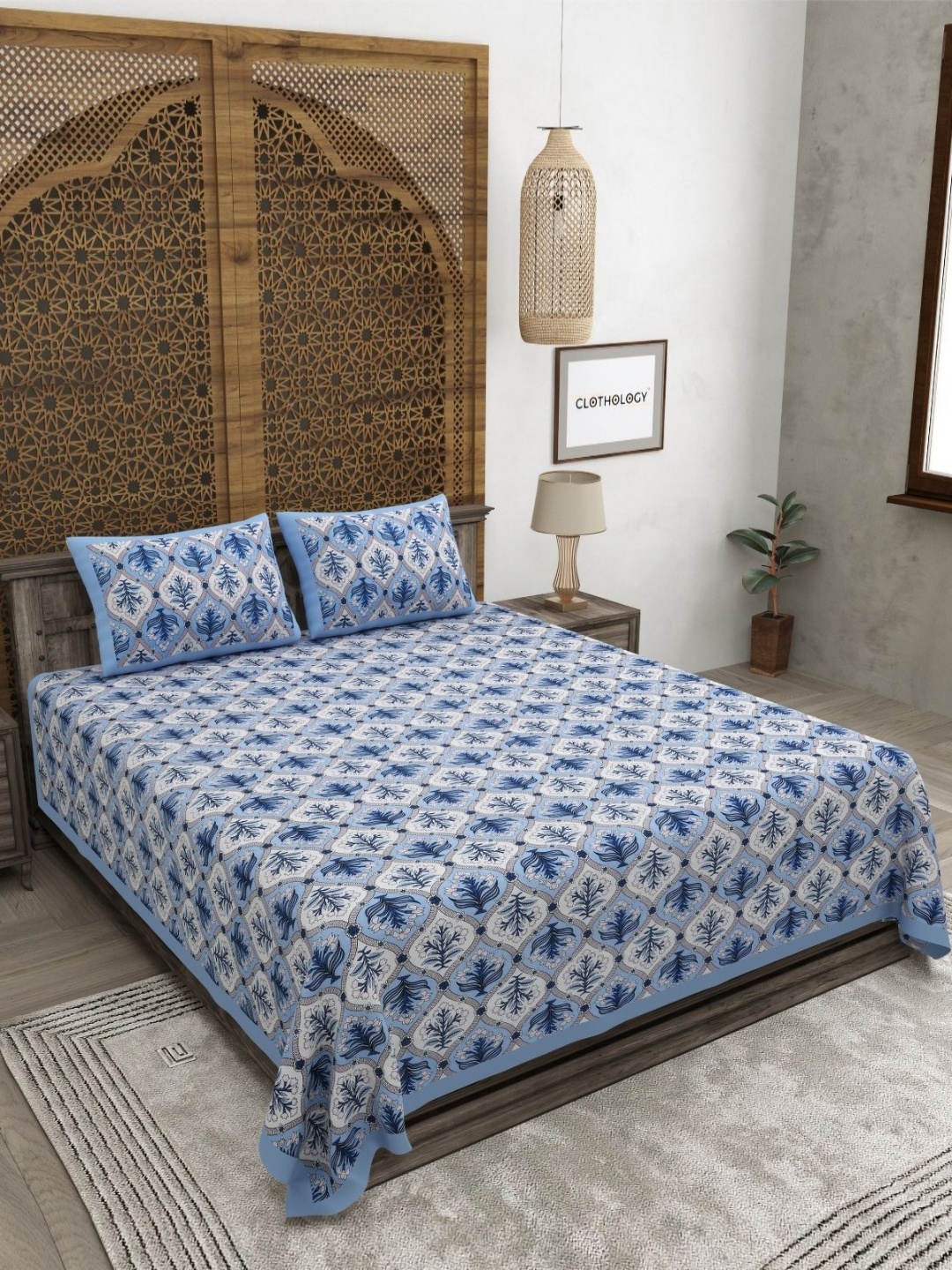 CLOTHOLOGY Blue & White Floral 180 TC Pure Cotton King Bedsheet Set 2.75 m x 2.25 m
CLOTHOLOGY Blue & White Floral 180 TC Pure Cotton King Bedsheet Set 2.75 m x 2.25 m