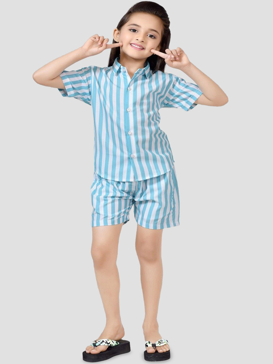 BAESD Girls Printed Pure Cotton Shirt with Shorts, Blue 
BAESD Girls Printed Pure Cotton Shirt with Shorts, Blue