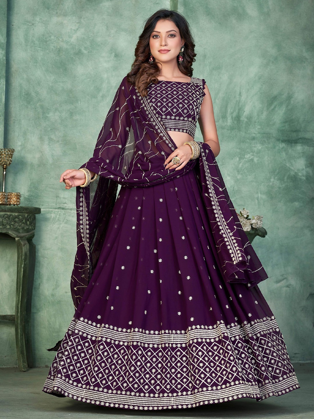 Warthy Ent Embroidered Thread Work Semi-Stitched Lehenga & Unstitched Blouse With Dupatta, Purple
Warthy Ent Embroidered Thread Work Semi-Stitched Lehenga & Unstitched Blouse With Dupatta, Purple