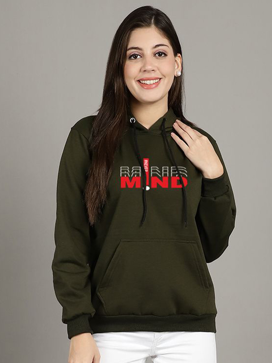 GRACIT Women Printed Hooded Sweatshirt, Green 
GRACIT Women Printed Hooded Sweatshirt, Green