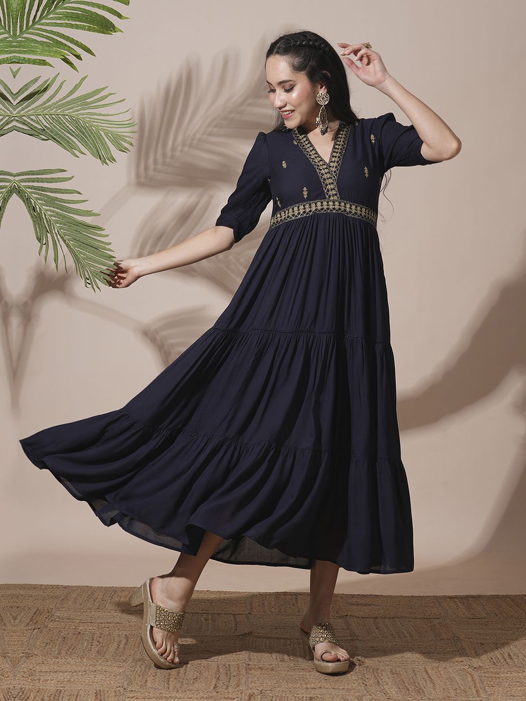 Globus Embroidered V-Neck Puff Sleeves Gathered & Tiered A-Line Midi Festive Dress, Blue
Globus Embroidered V-Neck Puff Sleeves Gathered & Tiered A-Line Midi Festive Dress, Blue