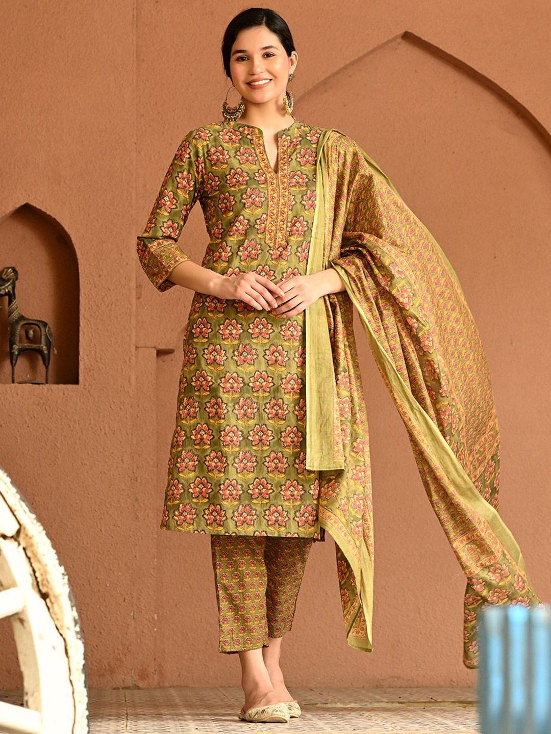 KALINI Women Ethnic Motifs Printed Regular Pure Cotton Kurta with Trousers & With Dupatta, Green
KALINI Women Ethnic Motifs Printed Regular Pure Cotton Kurta with Trousers & With Dupatta, Green
