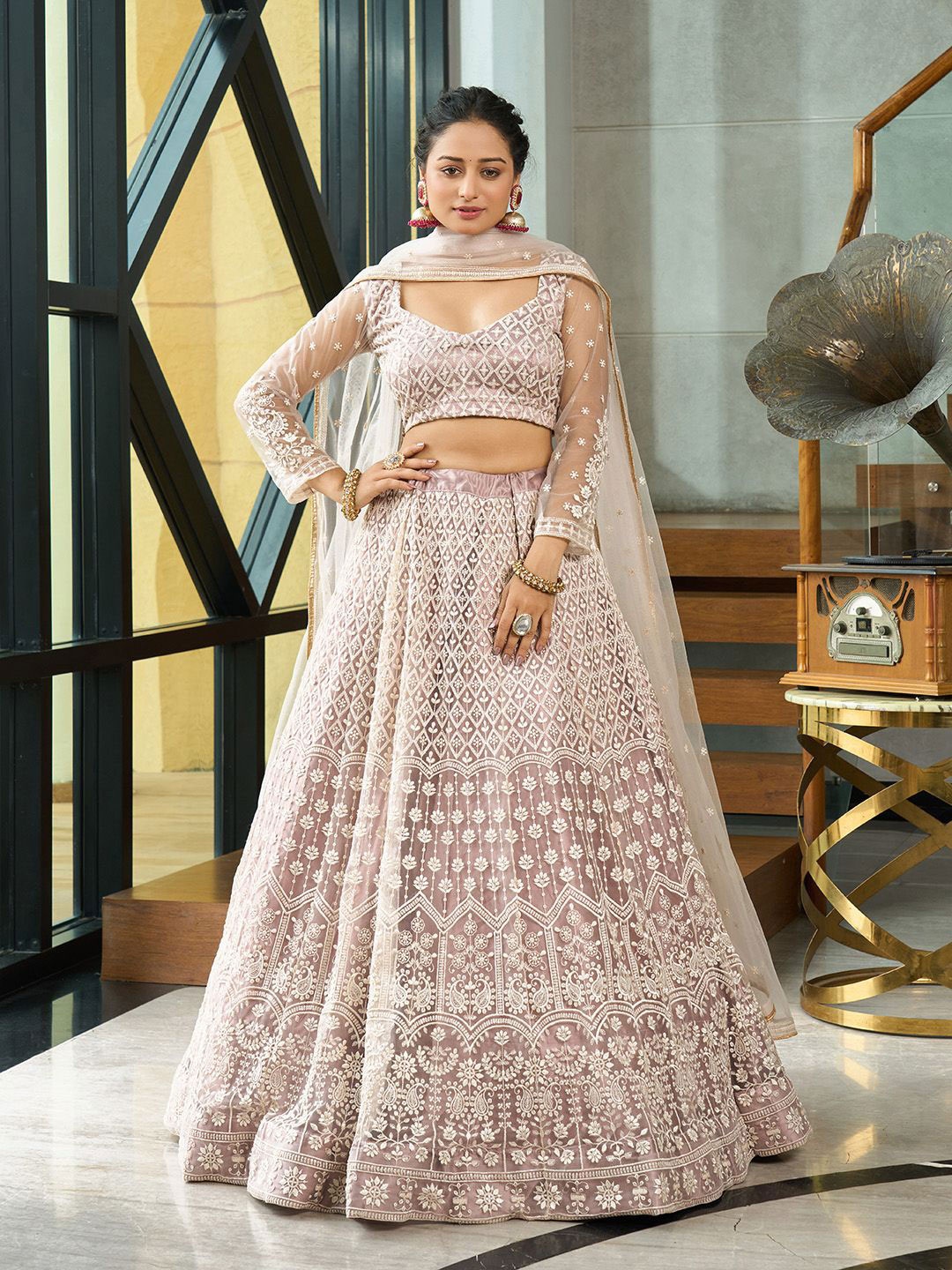 KALINI Embroidered Thread Work Semi-Stitched Lehenga & Unstitched Blouse With Dupatta, Cream
KALINI Embroidered Thread Work Semi-Stitched Lehenga & Unstitched Blouse With Dupatta, Cream