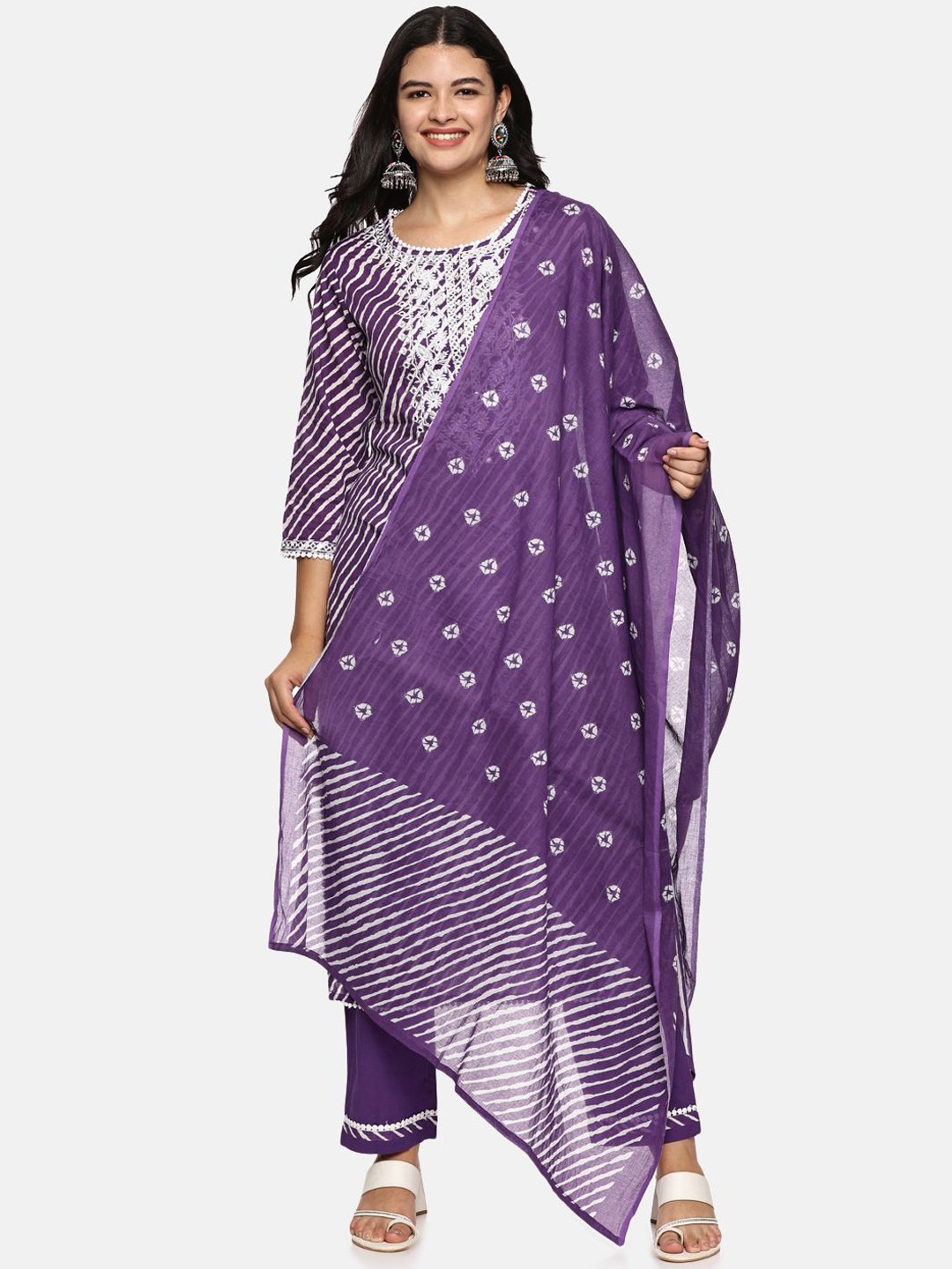 RAJMANDIRFABRICS Leheriya Embroidered Mirror Work PureCotton Kurta with Trousers & Dupatta, Purple
RAJMANDIRFABRICS Leheriya Embroidered Mirror Work PureCotton Kurta with Trousers & Dupatta, Purple