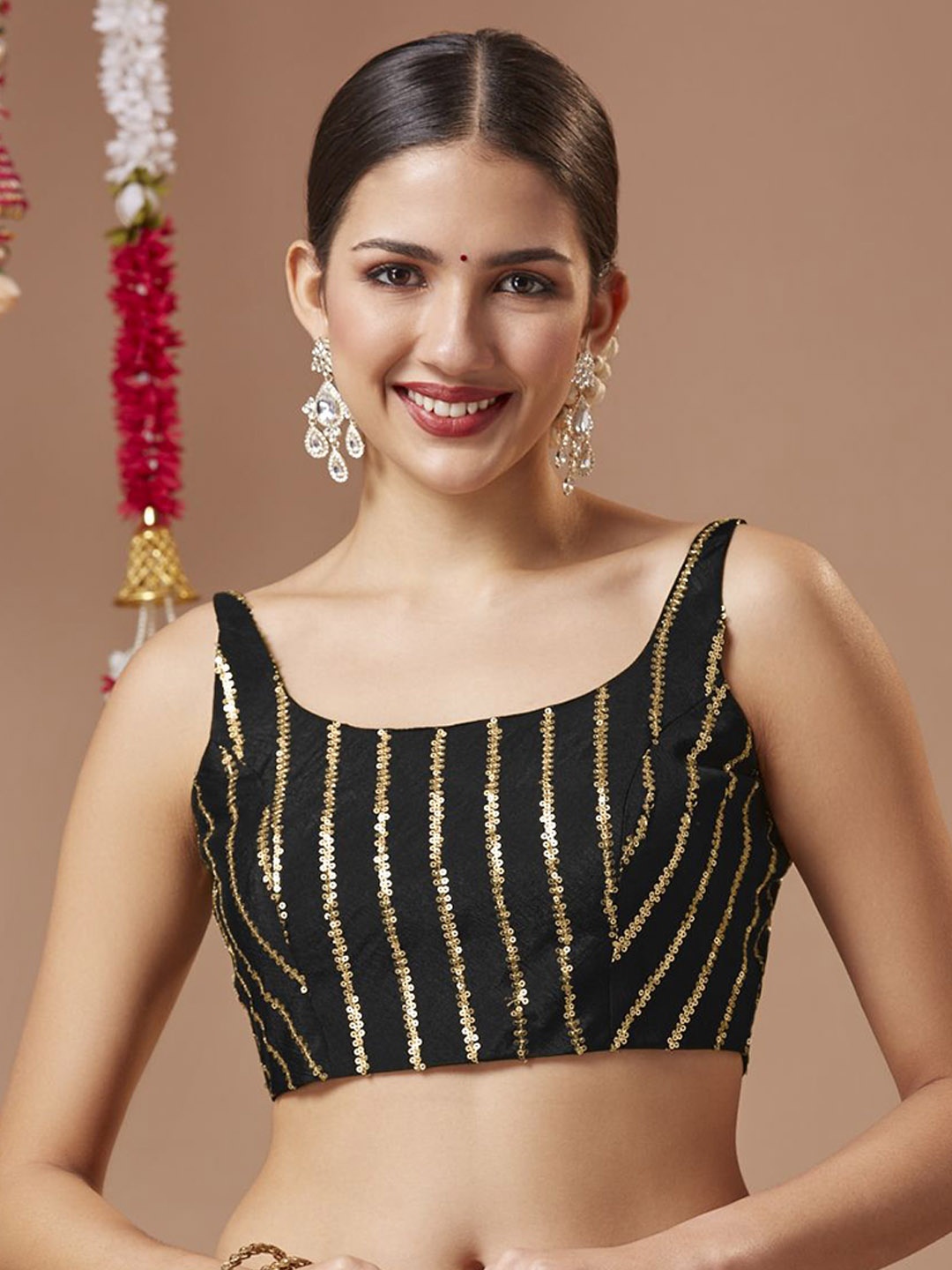 SALWAR STUDIO Women Sequinned Georgette Round Neck Padded Sleeveless Readymade Blouse, Black
SALWAR STUDIO Women Sequinned Georgette Round Neck Padded Sleeveless Readymade Blouse, Black