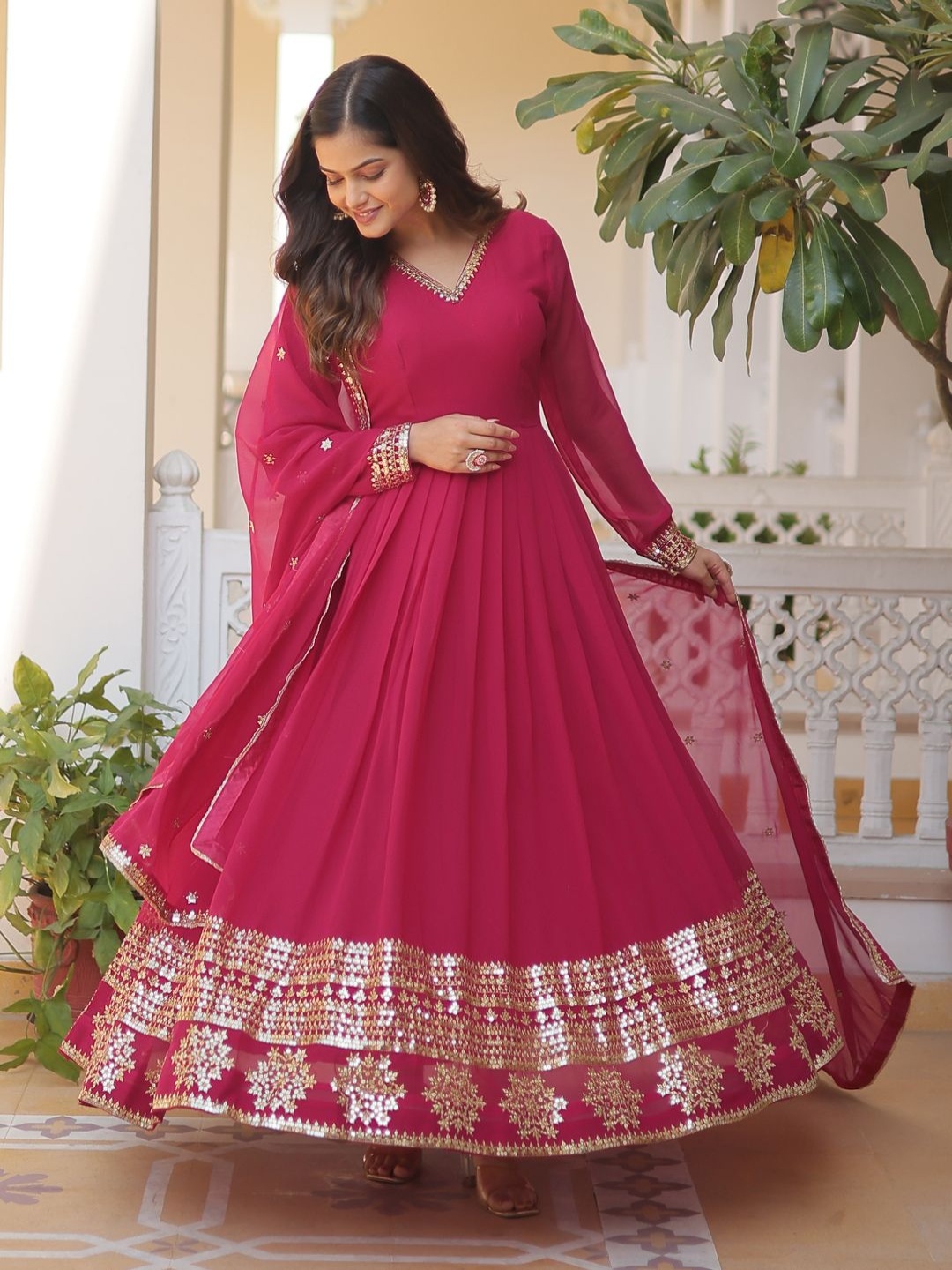 KALINI Women Ethnic Motifs Embroidered Empire Sequinned Kurta with Pyjamas & With Dupatta, Pink
KALINI Women Ethnic Motifs Embroidered Empire Sequinned Kurta with Pyjamas & With Dupatta, Pink