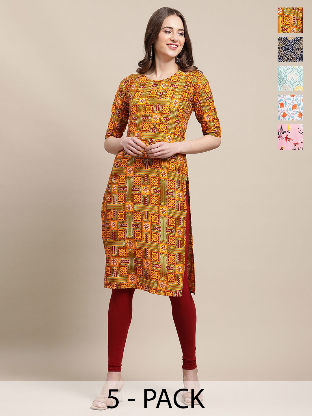 7Threads Selection Of 5 Ethnic Motifs Printed Round Neck Straight Crepe Kurtas, Yellow
7Threads Selection Of 5 Ethnic Motifs Printed Round Neck Straight Crepe Kurtas, Yellow
