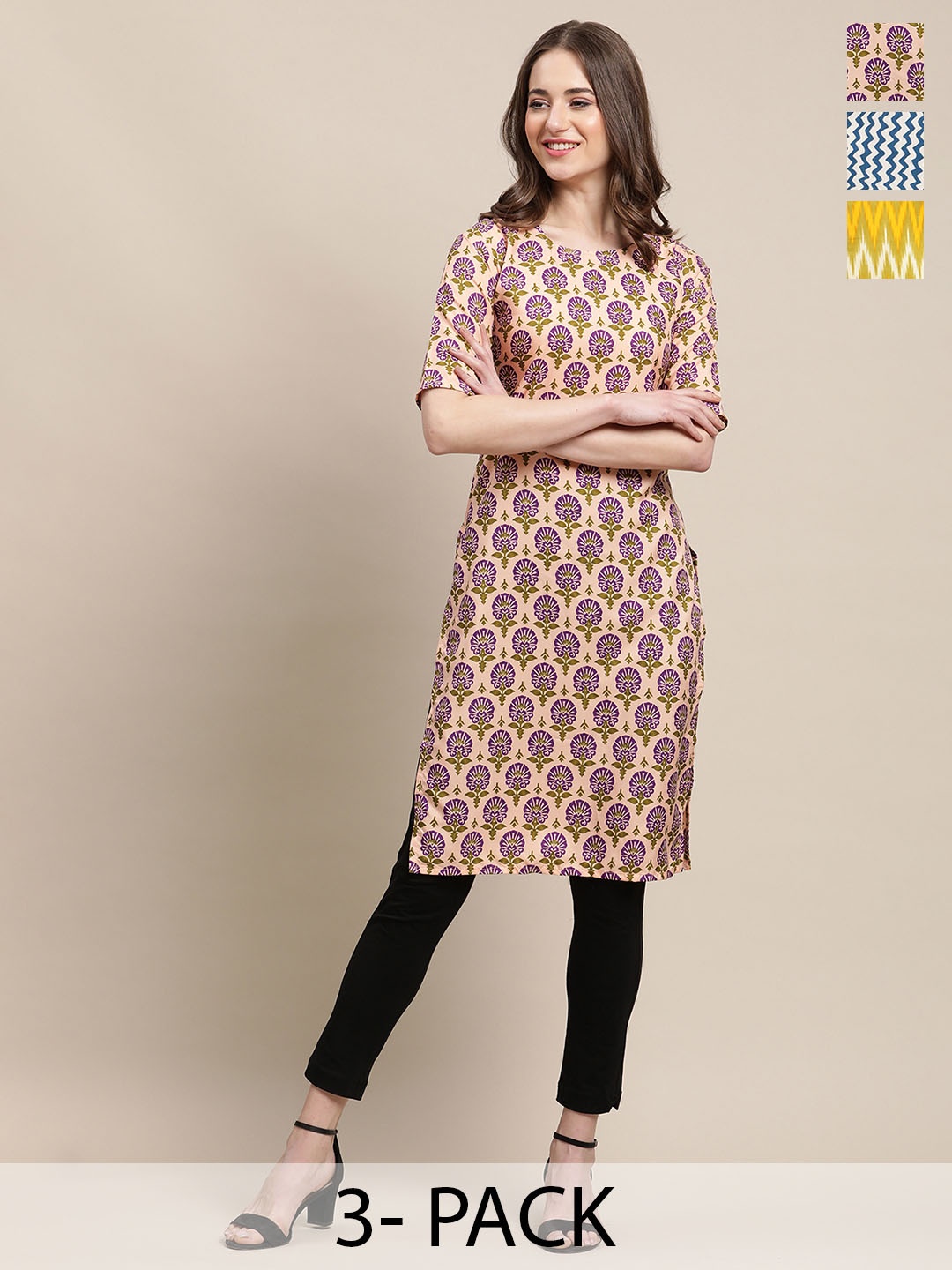 7Threads Selection Of 3 Ethnic Motifs Printed Round Neck Straight Crepe Kurtas, Beige
7Threads Selection Of 3 Ethnic Motifs Printed Round Neck Straight Crepe Kurtas, Beige