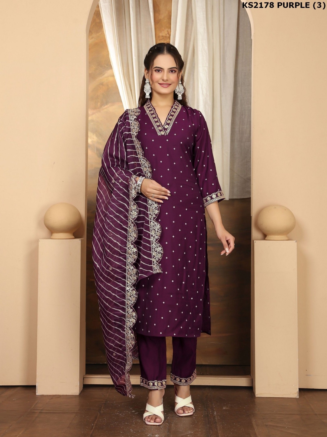 KALINI Women Printed Regular Sequinned Kurta with Palazzos & With Dupatta, Purple
KALINI Women Printed Regular Sequinned Kurta with Palazzos & With Dupatta, Purple