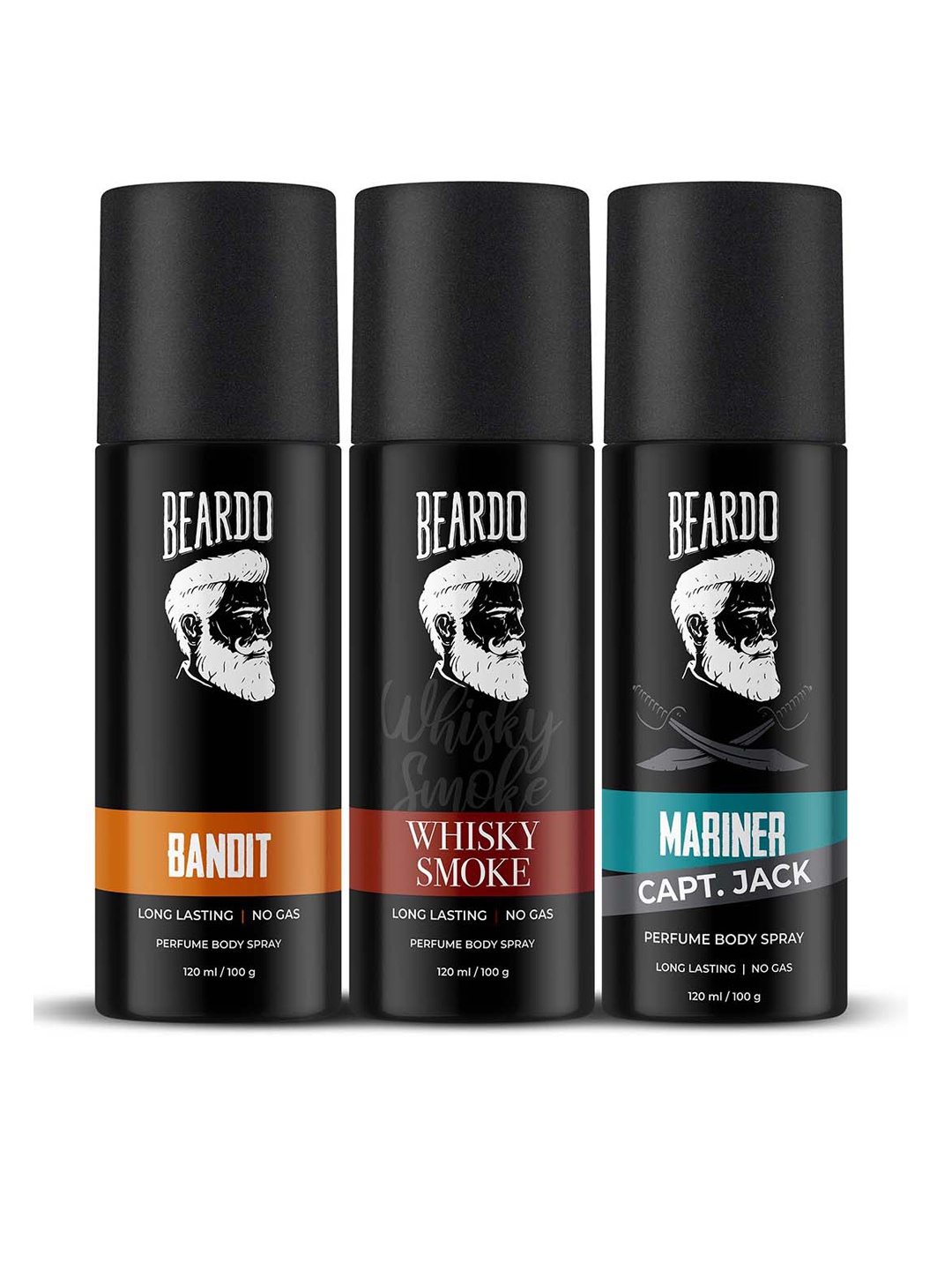 BEARDO Men 3Pcs Perfume Body Spray Deo - Bandit + Mariner Captain Jack + Whisky Smoke, Black
BEARDO Men 3Pcs Perfume Body Spray Deo - Bandit + Mariner Captain Jack + Whisky Smoke, Black