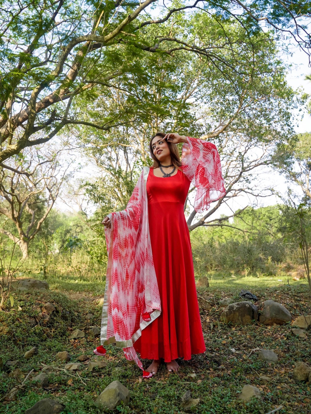 Chandbaali Square Neck Long Bell Sleeves Pure Cotton Kurta with Trousers & With Dupatta, Red
Chandbaali Square Neck Long Bell Sleeves Pure Cotton Kurta with Trousers & With Dupatta, Red