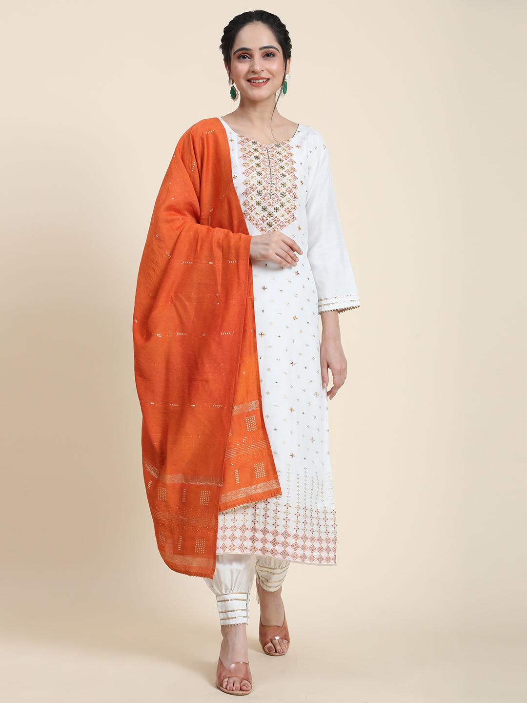 Aanys Culture Ethnic Motifs Embroidered Beads and Stones Kurta With Salwar & Dupatta, Orange
Aanys Culture Ethnic Motifs Embroidered Beads and Stones Kurta With Salwar & Dupatta, Orange
