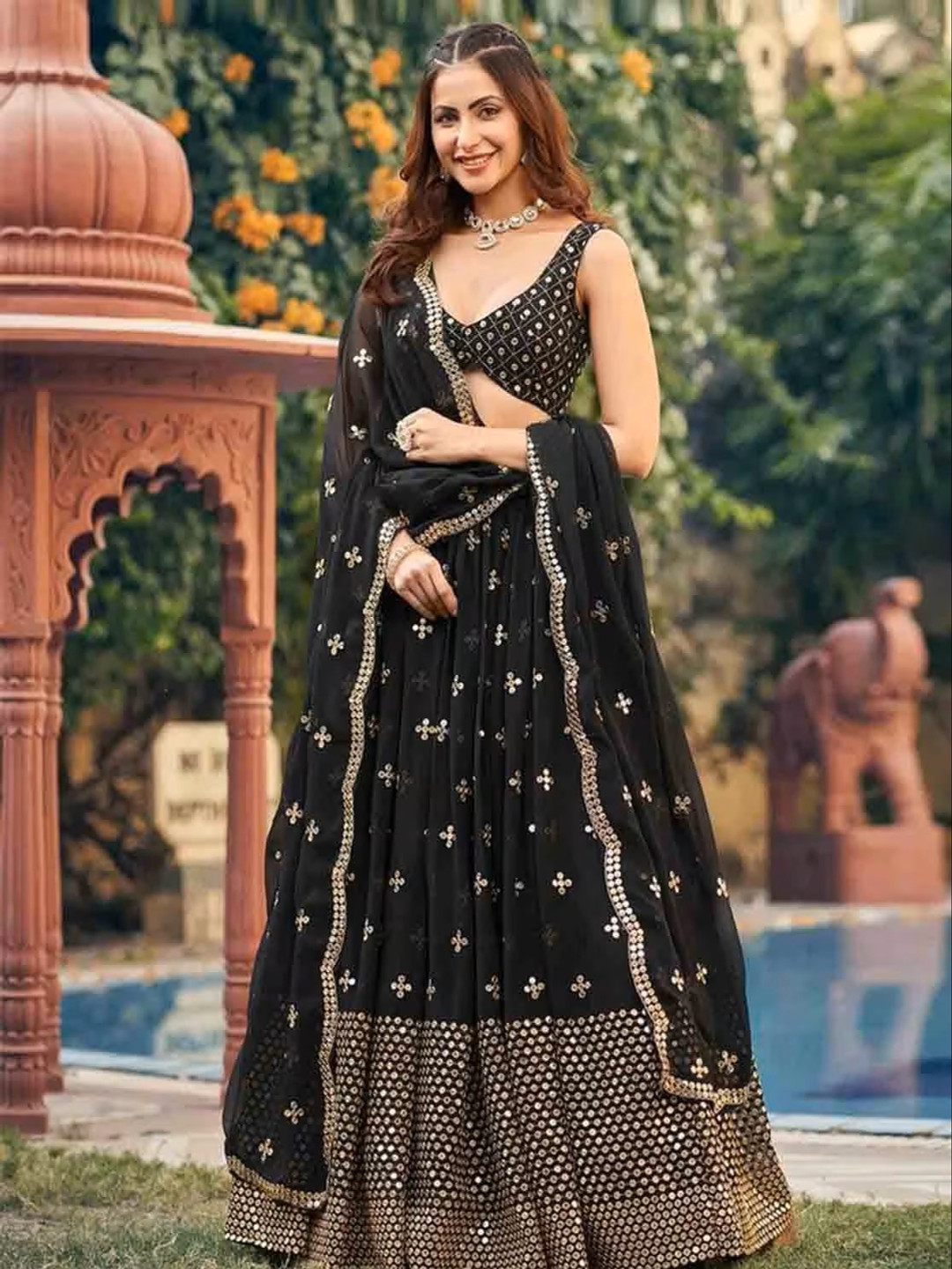 Fashionuma Embroidered Mirror Work Semi-Stitched Lehenga & Unstitched Blouse With Dupatta, Black
Fashionuma Embroidered Mirror Work Semi-Stitched Lehenga & Unstitched Blouse With Dupatta, Black
