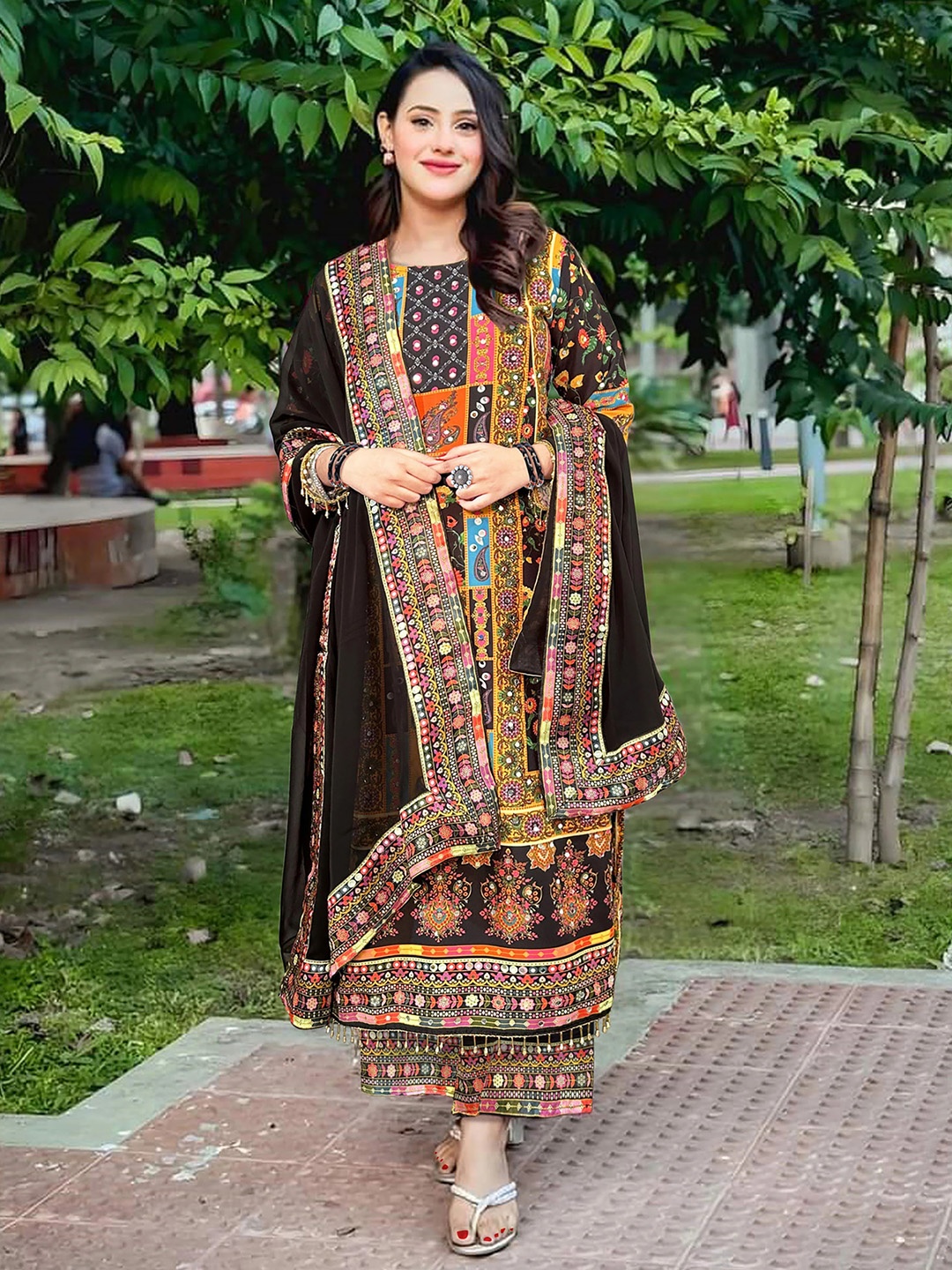 BAESD Ethnic Motifs Printed Mirror Work Straight Kurta With Palazzos & Dupatta, Black
BAESD Ethnic Motifs Printed Mirror Work Straight Kurta With Palazzos & Dupatta, Black