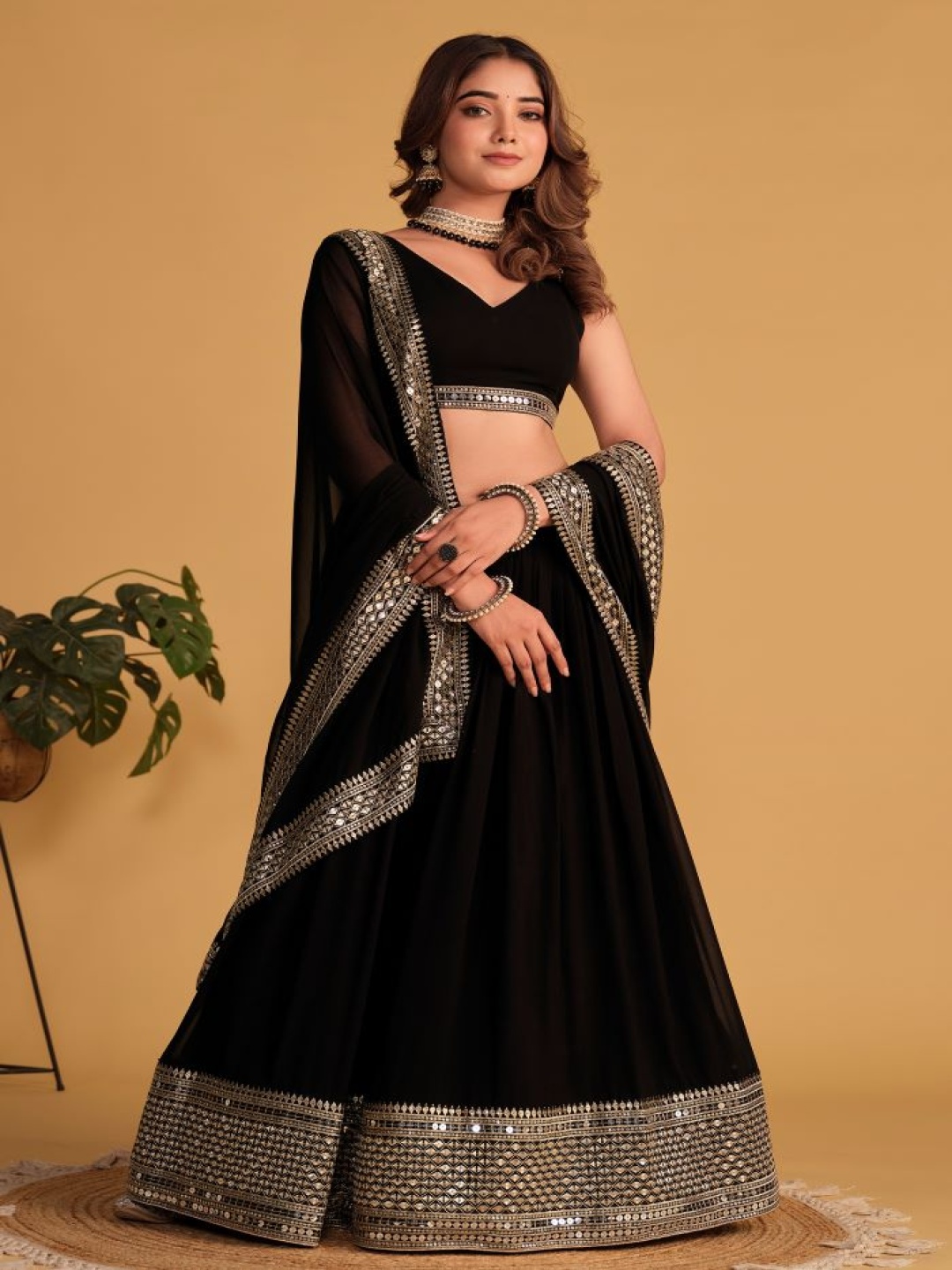 KALINI Embroidered Sequinned Semi-Stitched Lehenga & Unstitched Blouse With Dupatta, Black
KALINI Embroidered Sequinned Semi-Stitched Lehenga & Unstitched Blouse With Dupatta, Black