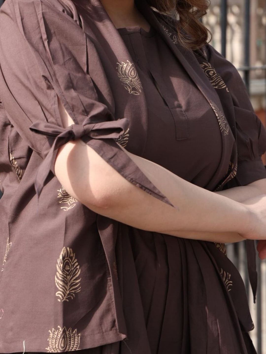 Swadeshi Shringaar Round Neck Cotton A-Line Dress With HandBlock Jacket, Coffee brown
Swadeshi Shringaar Round Neck Cotton A-Line Dress With HandBlock Jacket, Coffee brown
