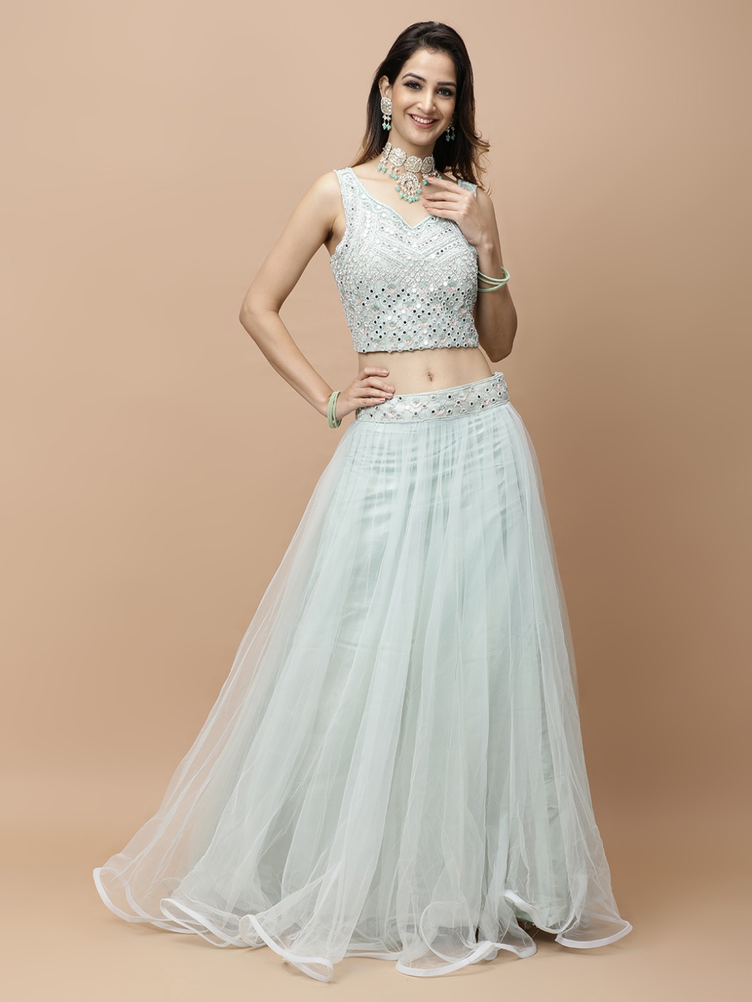 Vervee Couture Embellished Mirror Work Ready to Wear Lehenga & Blouse With Dupatta, Grey
Vervee Couture Embellished Mirror Work Ready to Wear Lehenga & Blouse With Dupatta, Grey