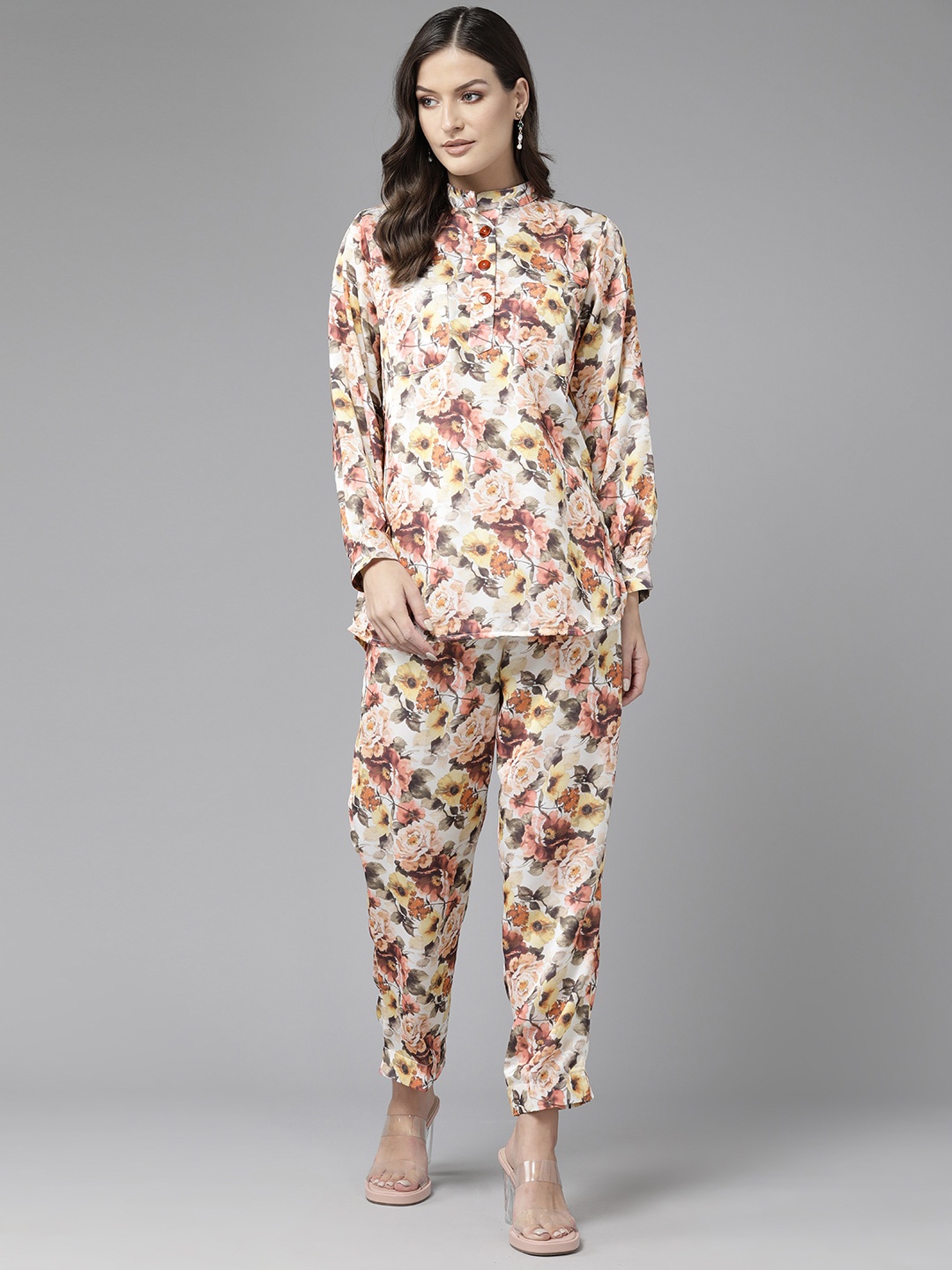 BAESD Floral Printed Mandarin Collar Pure Cotton Top With Trousers Co-Ords, Beige
BAESD Floral Printed Mandarin Collar Pure Cotton Top With Trousers Co-Ords, Beige