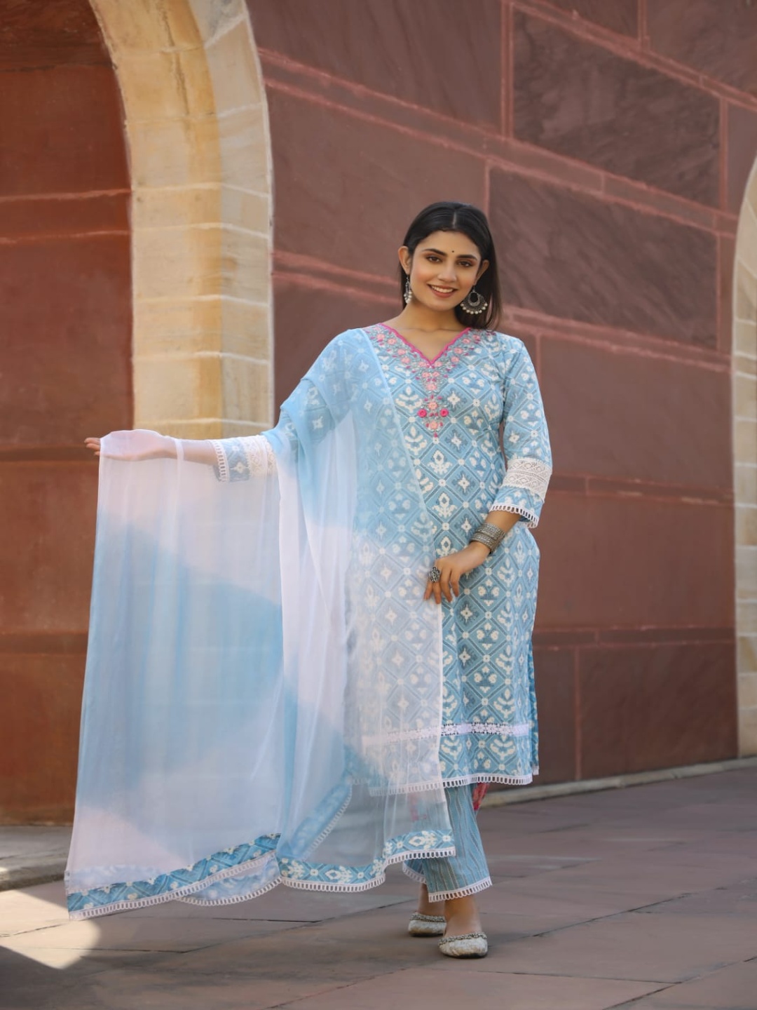 KAJREE Geometric Printed V-Neck Pure Cotton Straight Kurta with Salwar & Dupatta, Blue
KAJREE Geometric Printed V-Neck Pure Cotton Straight Kurta with Salwar & Dupatta, Blue