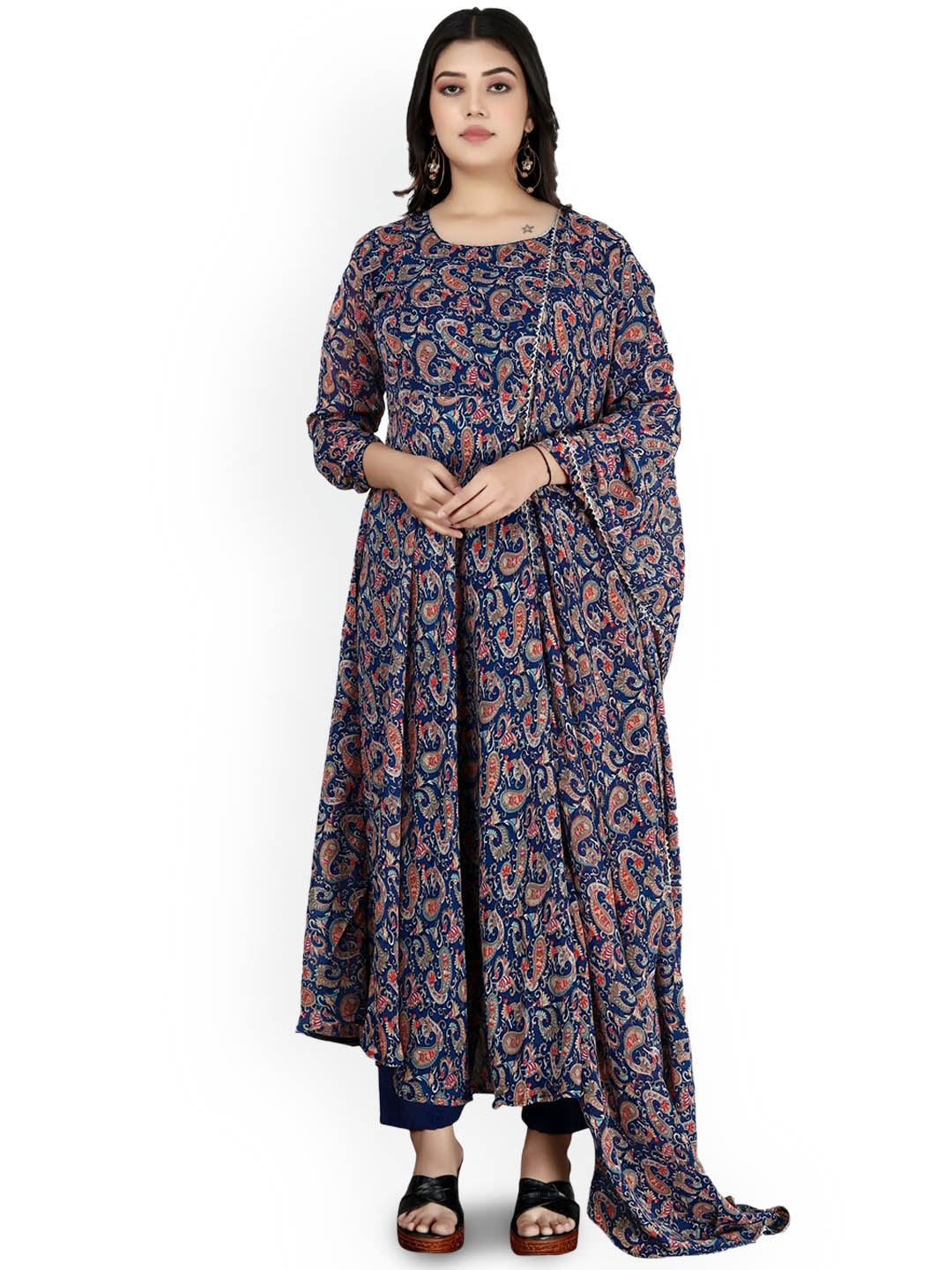 N N ENTERPRISE Round Neck Paisley Printed Regular Anarkali Kurta, Navy blue
N N ENTERPRISE Round Neck Paisley Printed Regular Anarkali Kurta, Navy blue
