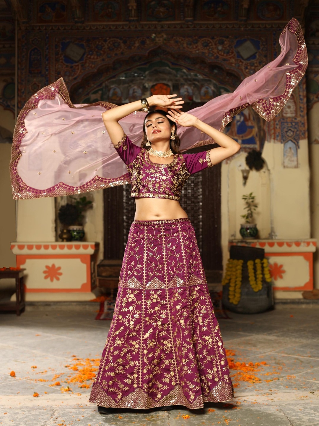 Rujave Embellished Thread Work Semi-Stitched Lehenga & Unstitched Blouse With Dupatta, Purple
Rujave Embellished Thread Work Semi-Stitched Lehenga & Unstitched Blouse With Dupatta, Purple