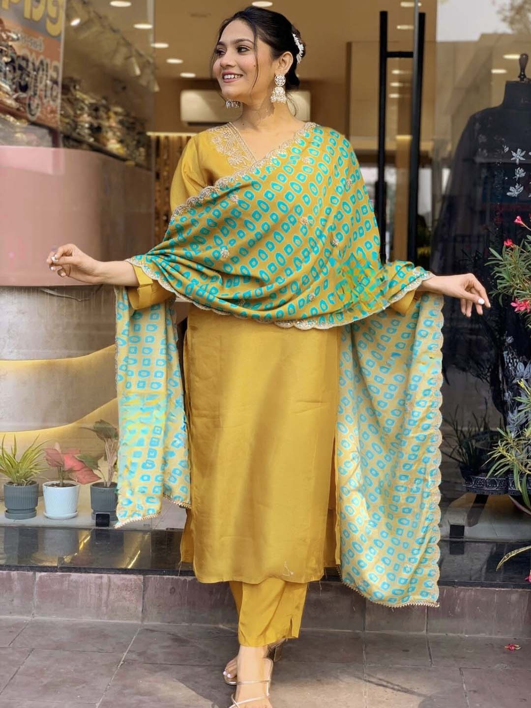 NIJANAND TEXTILE Floral Embroidered Zari Straight Kurta With Trousers & Dupatta, Yellow
NIJANAND TEXTILE Floral Embroidered Zari Straight Kurta With Trousers & Dupatta, Yellow
