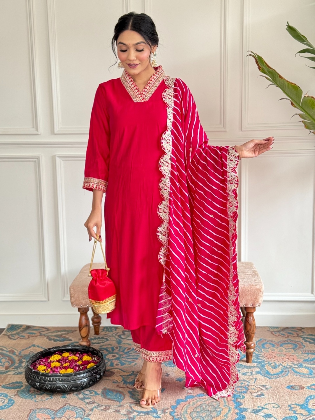 Yara Creation Ethnic Motifs Embroidered Zari Straight Kurta With Trousers & Dupatta, Red
Yara Creation Ethnic Motifs Embroidered Zari Straight Kurta With Trousers & Dupatta, Red