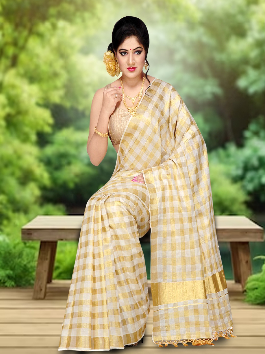 Rst R Selvamani Tex Ethnic Motifs Checked Pure Cotton Ready to Wear Kasavu Saree, Off white
Rst R Selvamani Tex Ethnic Motifs Checked Pure Cotton Ready to Wear Kasavu Saree, Off white