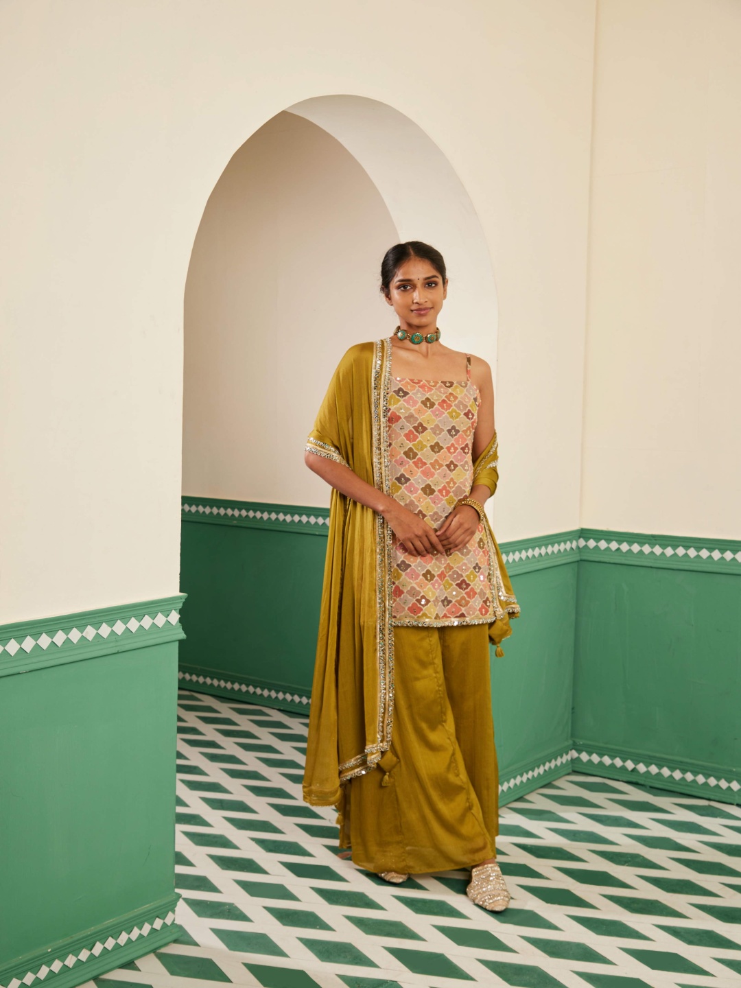 Alaya By Stage3 Sajda Printed Regular Sequinned Straight Kurti With Palazzos & Dupatta, Olive
Alaya By Stage3 Sajda Printed Regular Sequinned Straight Kurti With Palazzos & Dupatta, Olive