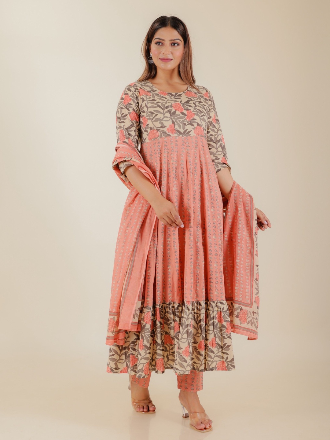 Aramya Floral Printed Panelled Soft Cotton Anarkali Kurta With Trousers & Dupatta, Orange
Aramya Floral Printed Panelled Soft Cotton Anarkali Kurta With Trousers & Dupatta, Orange