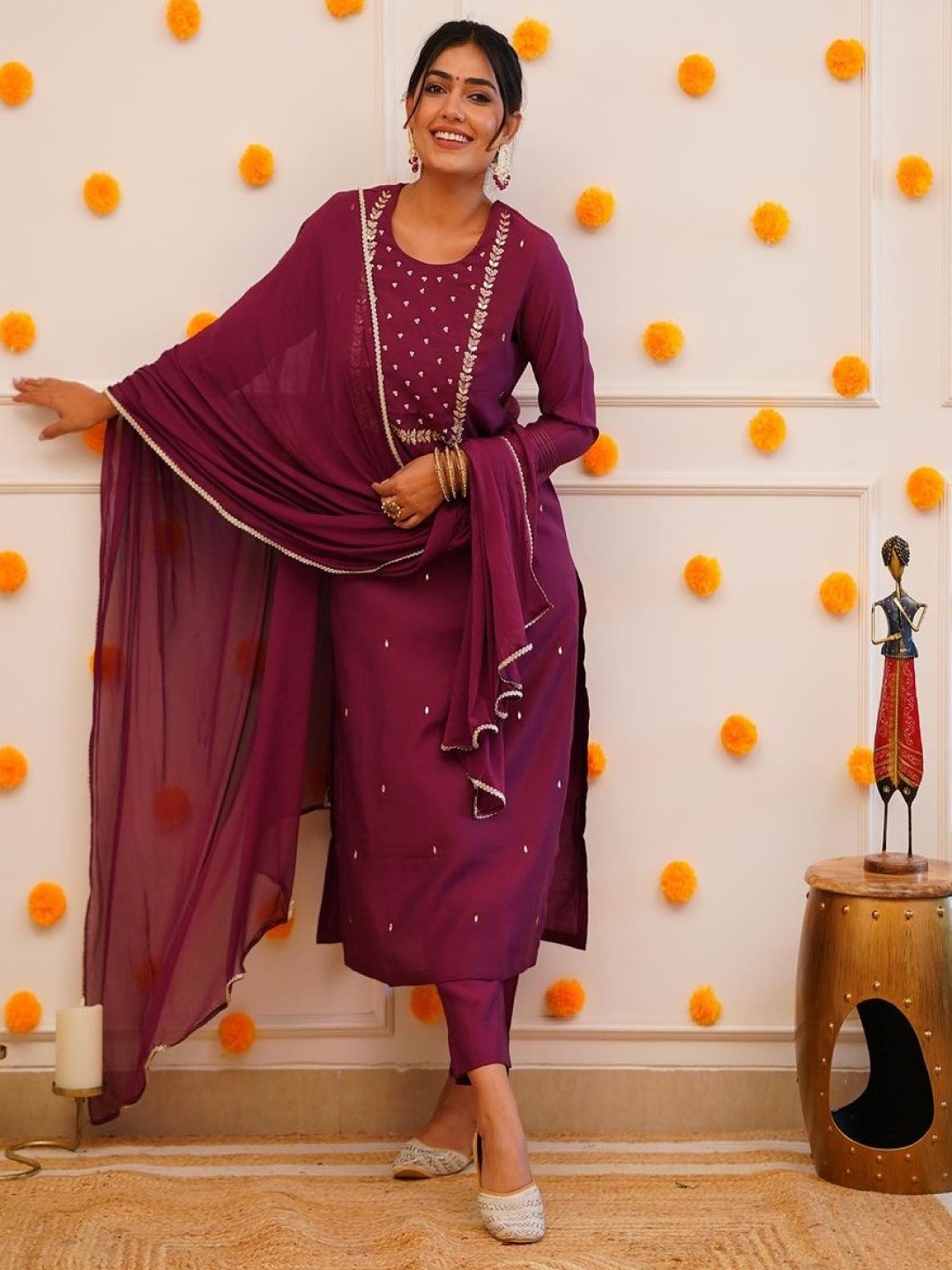 THE52 Round Neck Floral Embroidered Regular Thread Work Straight Kurta Set, Burgundy
THE52 Round Neck Floral Embroidered Regular Thread Work Straight Kurta Set, Burgundy