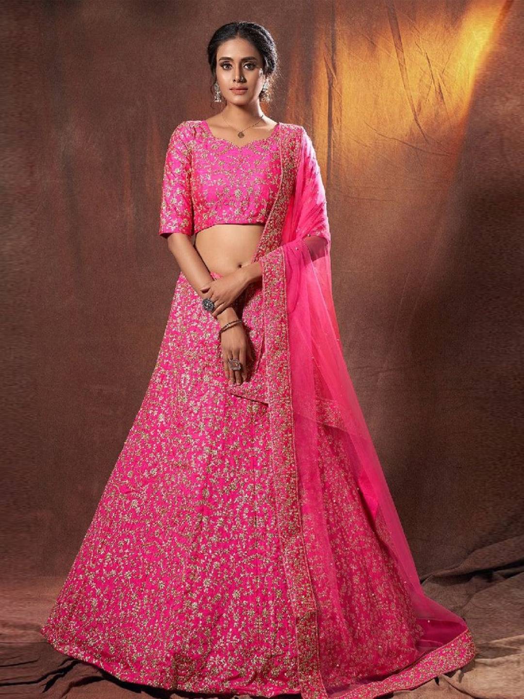 Rujave Embroidered Sequinned Semi-Stitched Lehenga & Unstitched Blouse With Dupatta, Pink
Rujave Embroidered Sequinned Semi-Stitched Lehenga & Unstitched Blouse With Dupatta, Pink