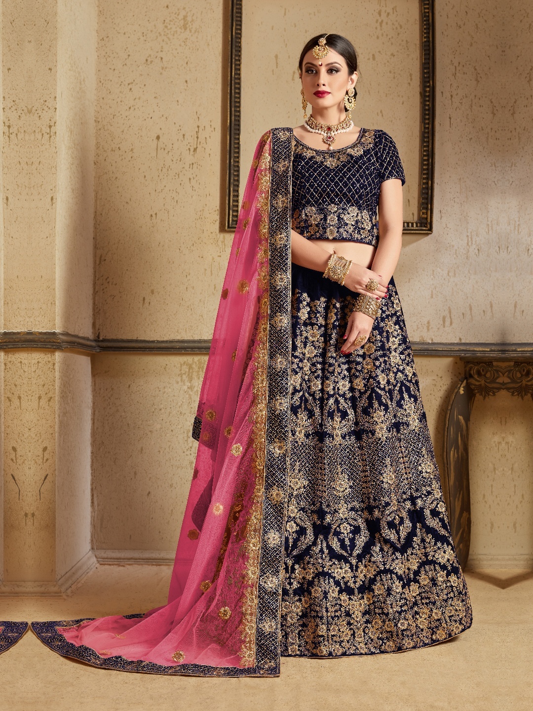 Fusionic Embroidered Velvet Semi-Stitched Lehenga & Unstitched Blouse With Dupatta, Navy blue
Fusionic Embroidered Velvet Semi-Stitched Lehenga & Unstitched Blouse With Dupatta, Navy blue