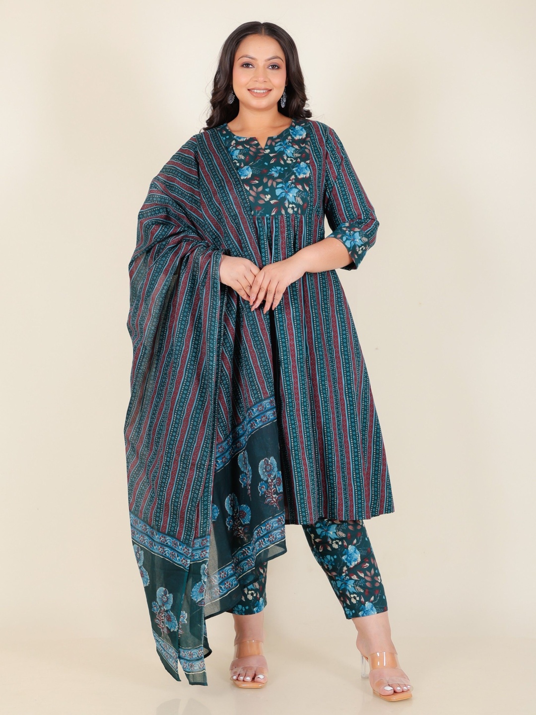 Aramya Bandhani Printed Panelled Soft Cotton Anarkali Kurta With Trousers & Dupatta, Green
Aramya Bandhani Printed Panelled Soft Cotton Anarkali Kurta With Trousers & Dupatta, Green