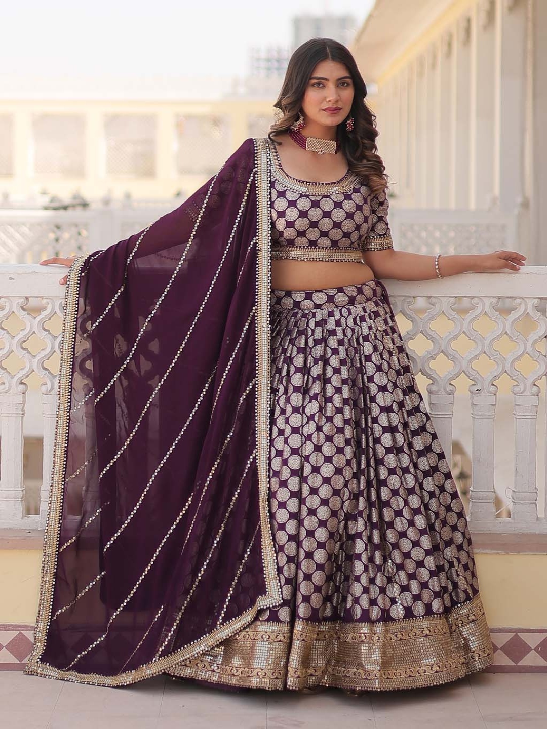 KALINI Embroidered Sequinned Ready to Wear Lehenga & Unstitched Blouse With Dupatta, Purple
KALINI Embroidered Sequinned Ready to Wear Lehenga & Unstitched Blouse With Dupatta, Purple