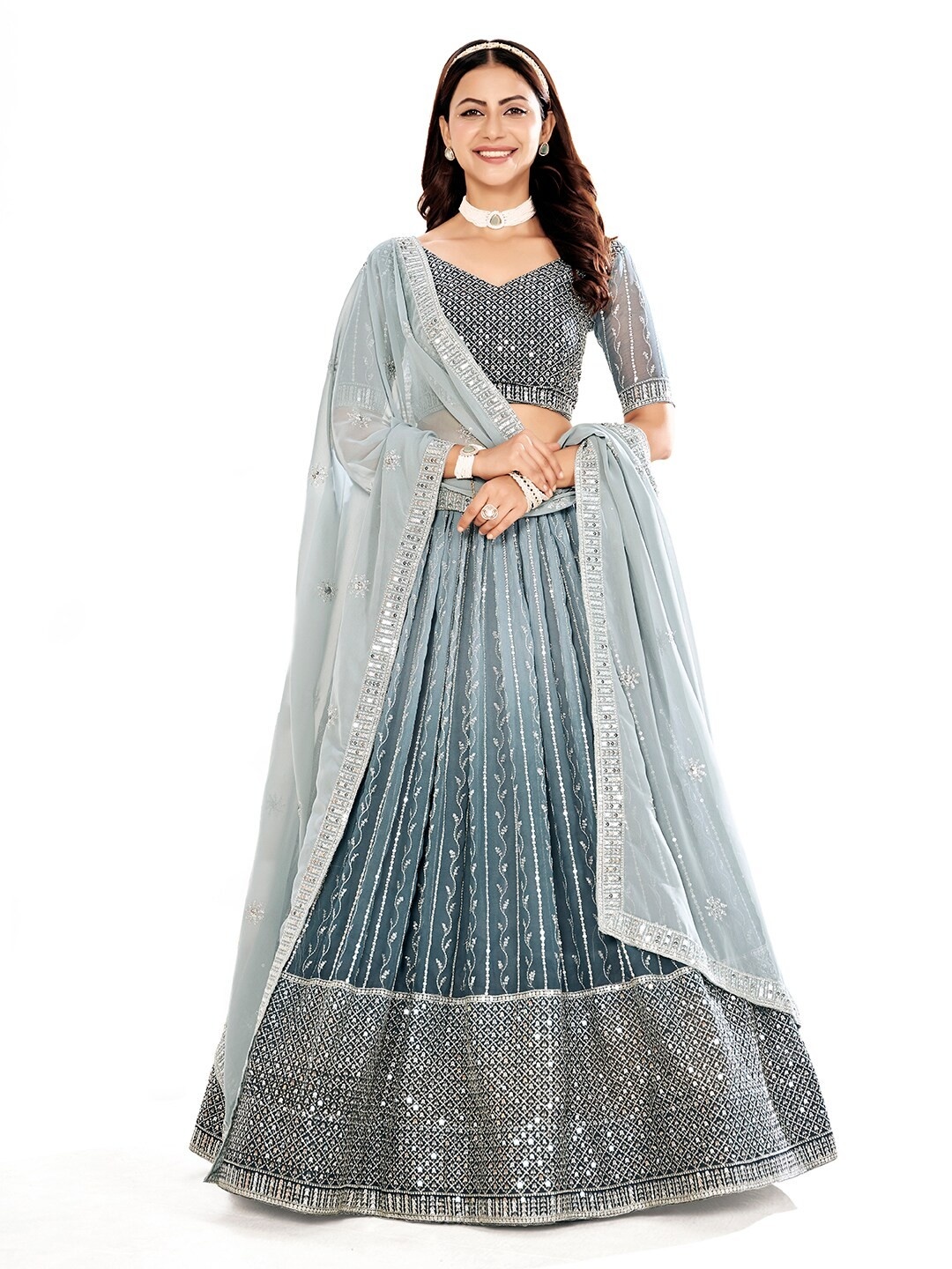 SHOPGARB Embellished Sequinned Semi-Stitched Lehenga & Unstitched Blouse With Dupatta, Grey
SHOPGARB Embellished Sequinned Semi-Stitched Lehenga & Unstitched Blouse With Dupatta, Grey