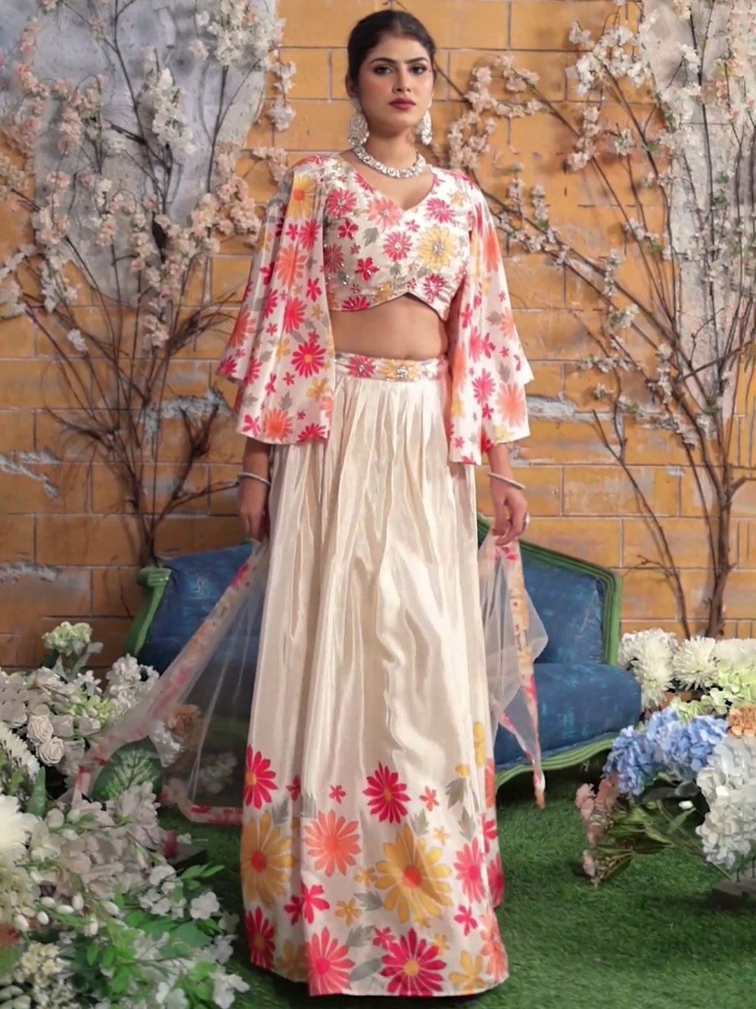 LUGAI Embroidered Beads and Stones Ready to Wear Lehenga & Blouse With Dupatta, Cream
LUGAI Embroidered Beads and Stones Ready to Wear Lehenga & Blouse With Dupatta, Cream