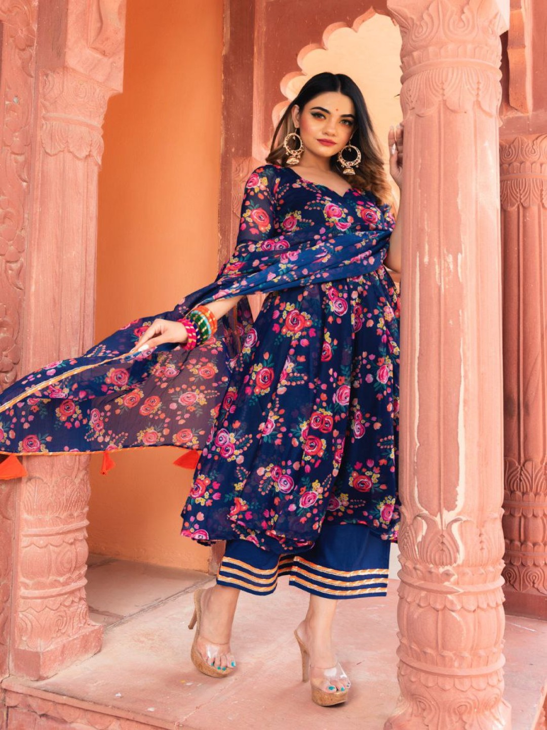 Modestouze Attires Floral Printed Empire Anarkali Kurta with Trousers & Dupatta, Blue
Modestouze Attires Floral Printed Empire Anarkali Kurta with Trousers & Dupatta, Blue
