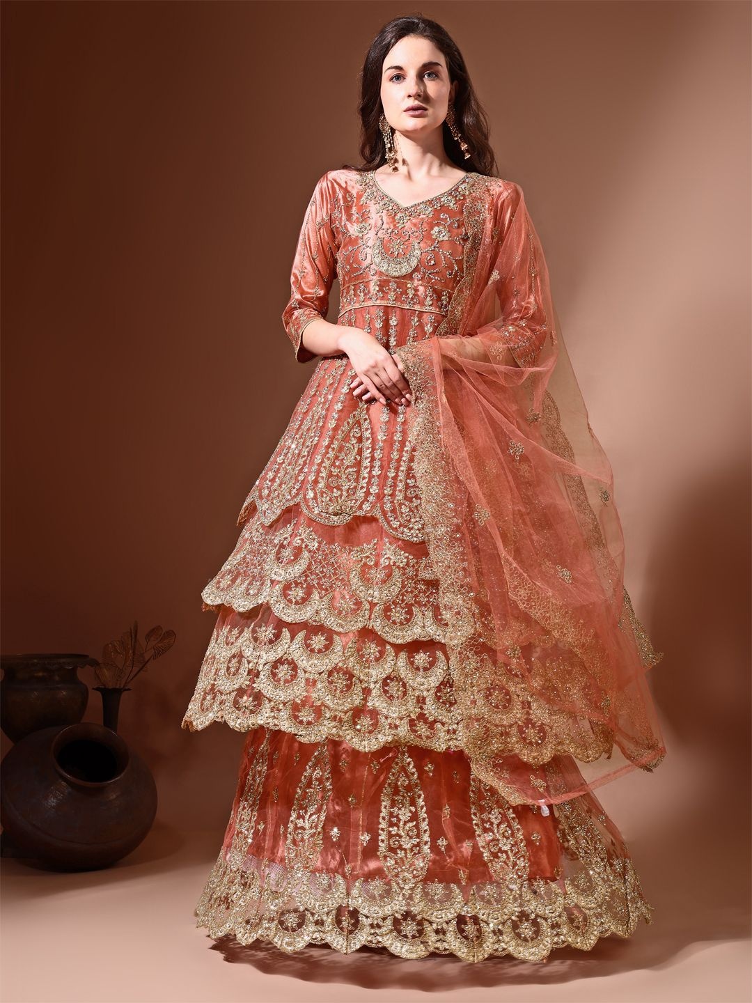 Ahalyaa Floral Embroidered Beads and Stones Semi-Stitched Kurta With Lehanga & Dupatta, Pink
Ahalyaa Floral Embroidered Beads and Stones Semi-Stitched Kurta With Lehanga & Dupatta, Pink