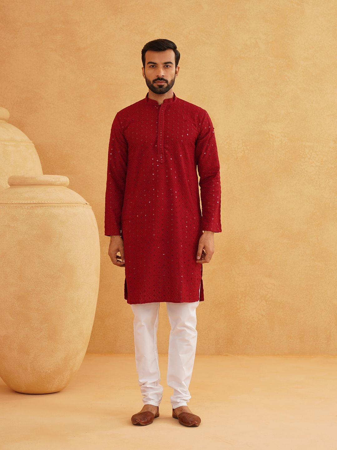 SOJANYA Chevron Sequins Embroidered Mandarin Collar Pure Cotton Straight Long Kurta, Maroon
SOJANYA Chevron Sequins Embroidered Mandarin Collar Pure Cotton Straight Long Kurta, Maroon