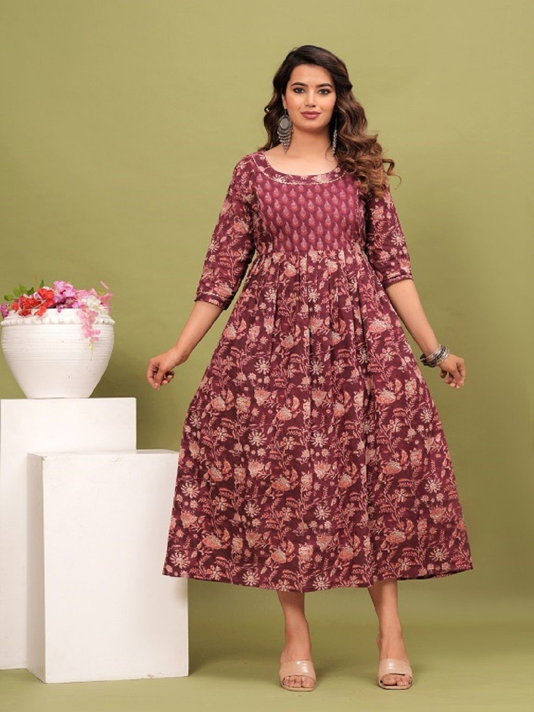 Nevisha Style Floral Printed Pleated Gotta Patti Maternity Pure Cotton Anarkali Kurtas, Maroon
Nevisha Style Floral Printed Pleated Gotta Patti Maternity Pure Cotton Anarkali Kurtas, Maroon