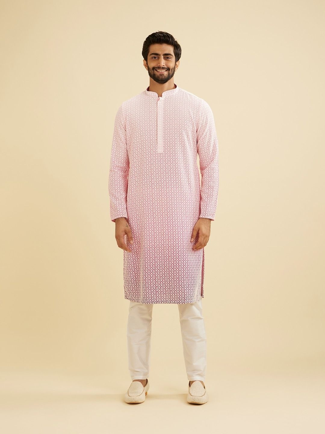 Manyavar Chikankari Embroidered Thread Work Mandarin Collar Straight Kurta With Pyjama, Pink
Manyavar Chikankari Embroidered Thread Work Mandarin Collar Straight Kurta With Pyjama, Pink