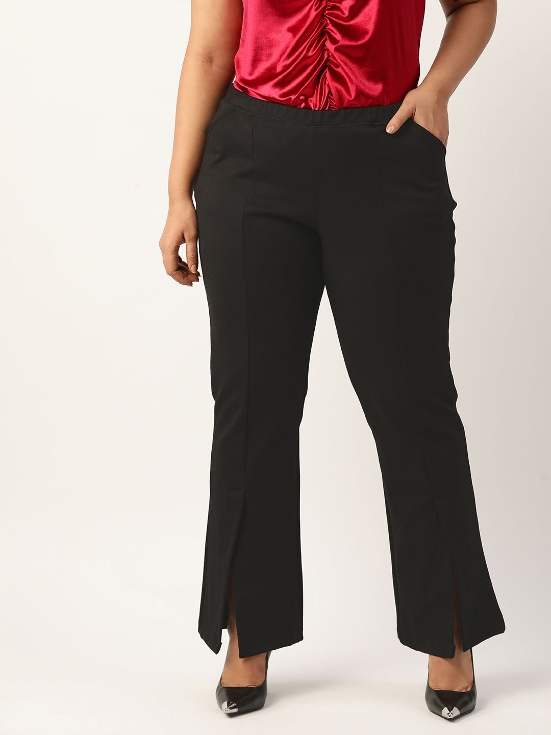 theRebelinme Women Plus Size Straight Fit High-Rise Easy Wash Pleated Regular Trousers, Black
theRebelinme Women Plus Size Straight Fit High-Rise Easy Wash Pleated Regular Trousers, Black