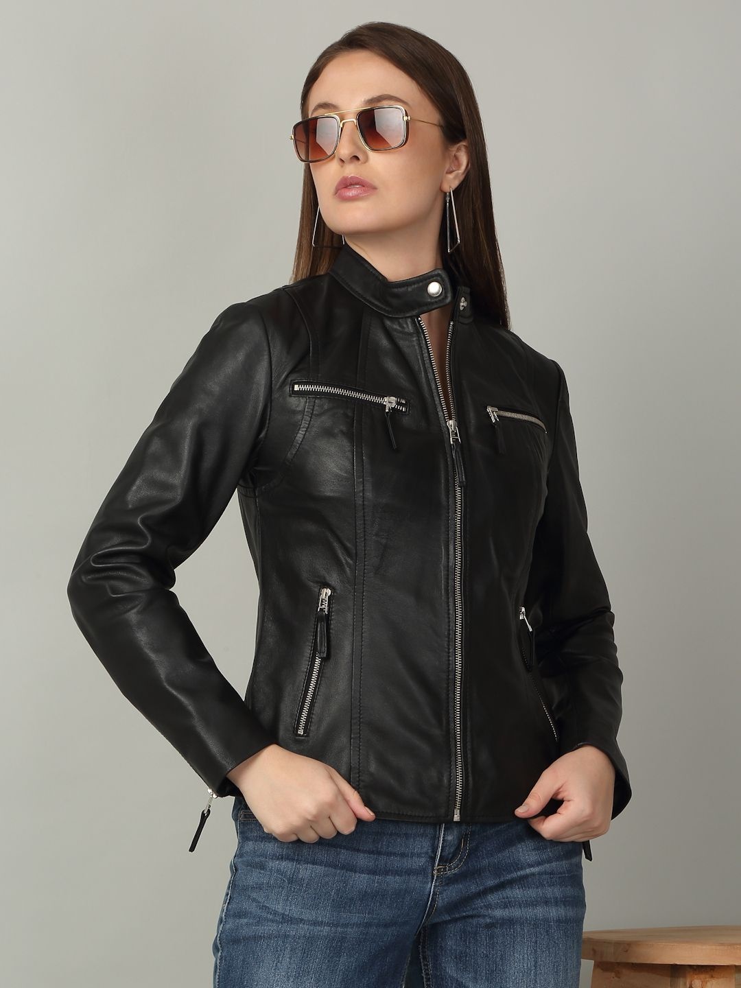 Teakwood Leathers Women Mandarin Collar Solid Leather Casual Leather Lightweight Jacket, Black
Teakwood Leathers Women Mandarin Collar Solid Leather Casual Leather Lightweight Jacket, Black