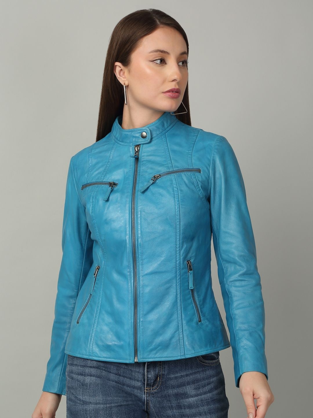 Teakwood Leathers Women Mandarin Collar Solid Leather Casual Leather Lightweight Jacket, Blue
Teakwood Leathers Women Mandarin Collar Solid Leather Casual Leather Lightweight Jacket, Blue