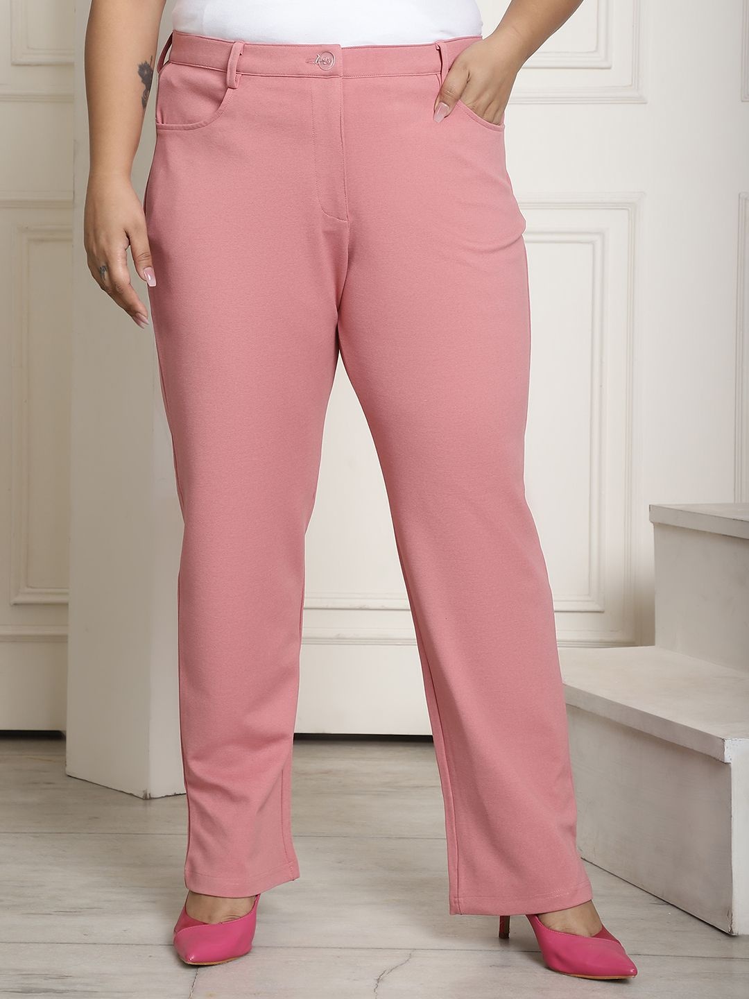 theRebelinme Plus Size Women Relaxed High-Rise Easy Wash Straight Fit Trousers, Pink
theRebelinme Plus Size Women Relaxed High-Rise Easy Wash Straight Fit Trousers, Pink