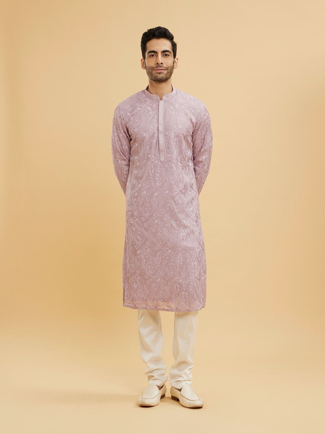 Twamev Paisley Embroidered Mandarin Collar Georgette Straight Kurta With Churidar, Purple
Twamev Paisley Embroidered Mandarin Collar Georgette Straight Kurta With Churidar, Purple