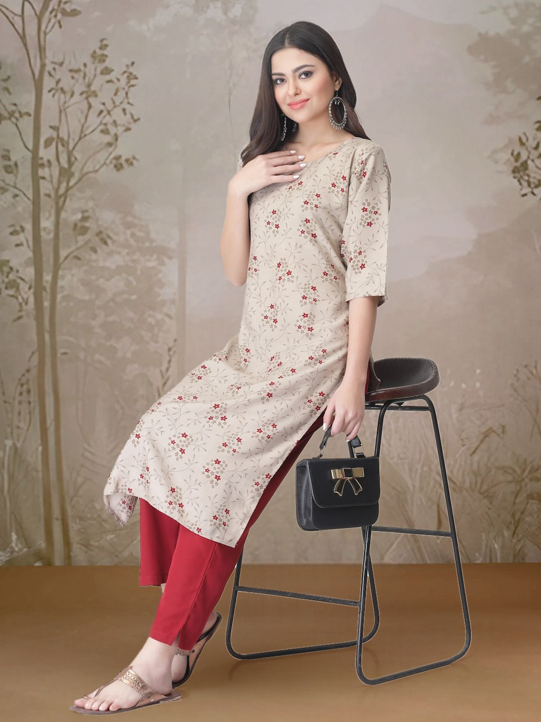 7Threads Floral Printed Round Neck Straight Kurta With Trouser, Beige
7Threads Floral Printed Round Neck Straight Kurta With Trouser, Beige