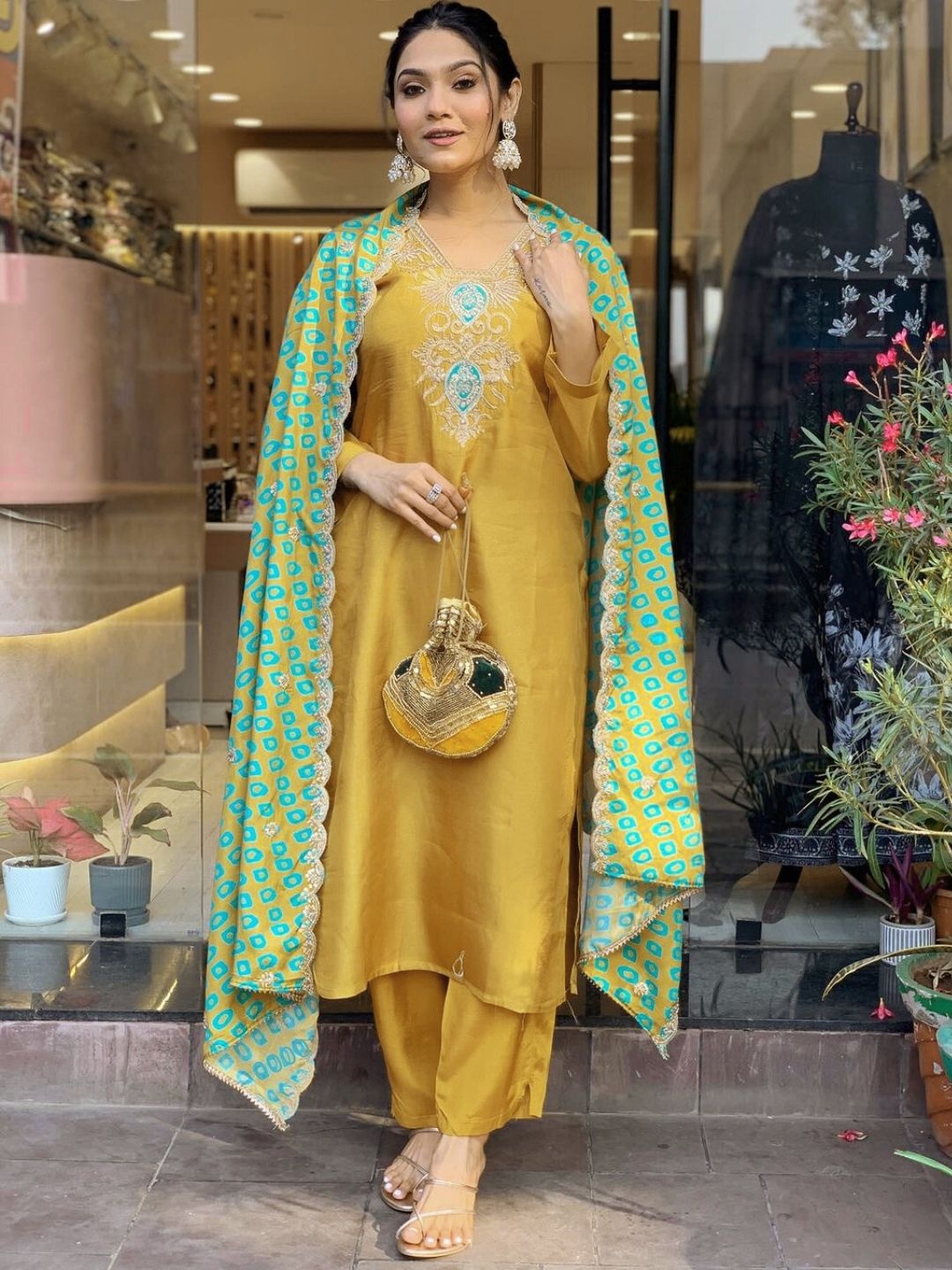 Fabdeal Ethnic Motifs Embroidered Square Neck Straight Kurta With Trouser And Dupatta, Mustard
Fabdeal Ethnic Motifs Embroidered Square Neck Straight Kurta With Trouser And Dupatta, Mustard